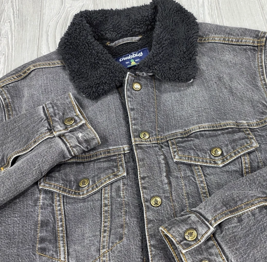 Chubbies Men's Fade Gray Denim Sherpa Black Lined Trucker Jacket Pockets Size M - product detail image 4