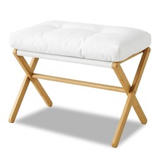 Modern Foldable Footrest Stool With Bamboo Leg & Soft Pad Rest Seat Living Room