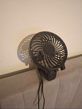 Mini USB Clip-On Desk Fan Black, Adjustable Tilt Head, 3 Speed Push Button
