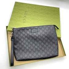 Authentic Gucci 473881 Guccissima Leather Black Clutch Bag W/Box NS061429