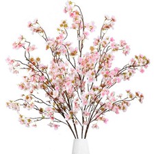 Artificial Cherry Blossom Flowers 4 Pcs Faux Cherry Blossom Stems Faux Silk