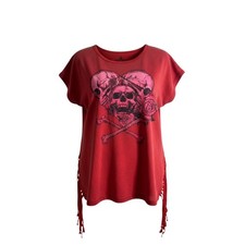 Camisa Calavera Caribe Piratas Mujer Parques Disney Roja Talla XL Gráfico Informal