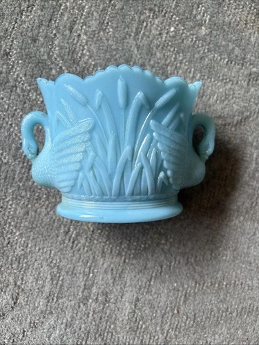 Westmoreland  BLUE MILK GLASS SWAN & CATTAIL SUGAR BOWL (No Lid) Vintage