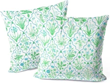Blue and Green Floral Pillow Covers Home Bedroom Decor, Aesthetics Throw Pillowc