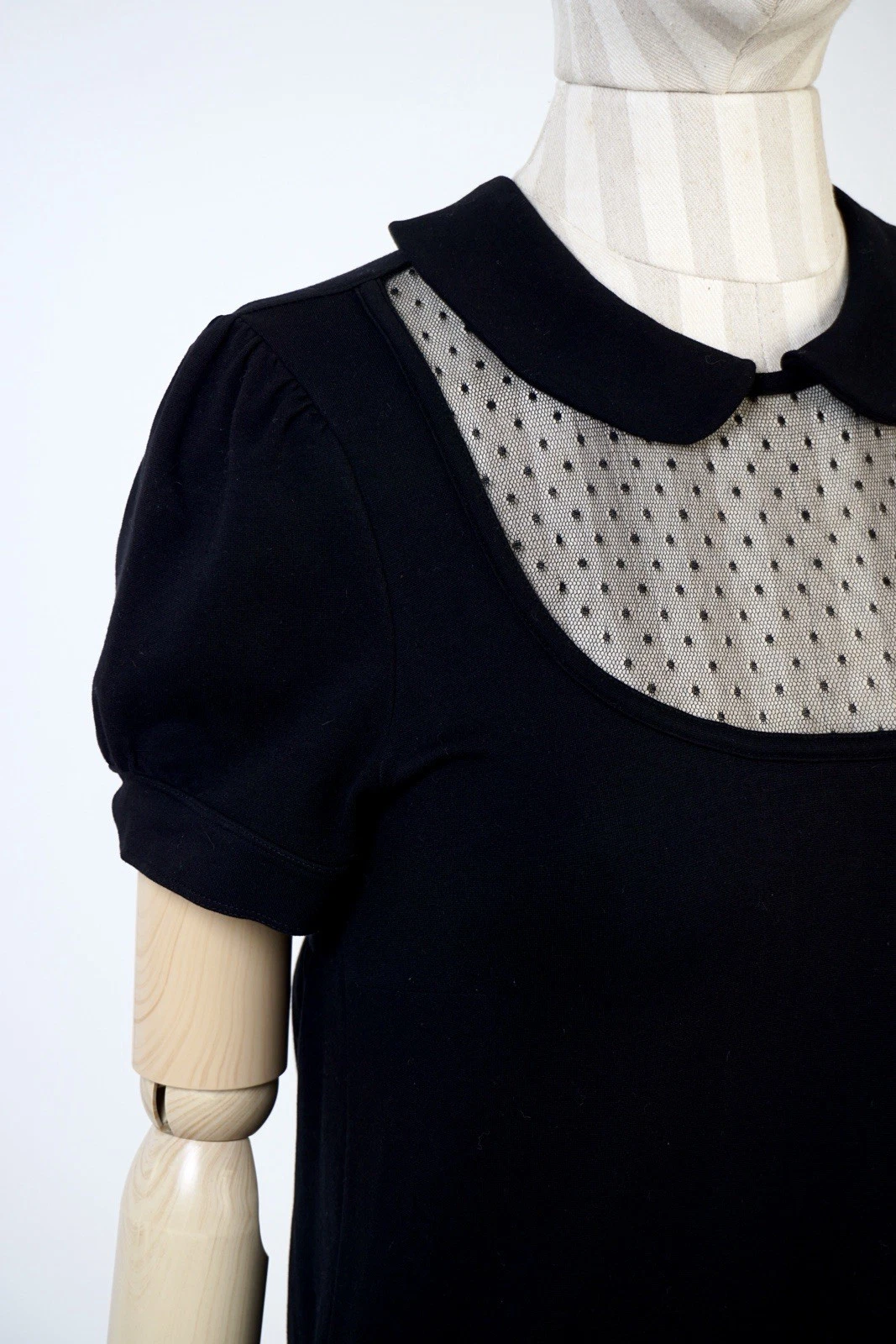 Mini Abito Rosso Valentino Nero Dettaglio Maglia Collo Peter Pan Taglia S