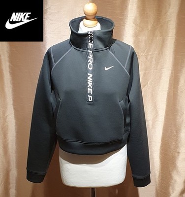 Nike Pro Damen Grau Crop Top Gr. XS Activewear Lauftop Dri-Fit Half Zip