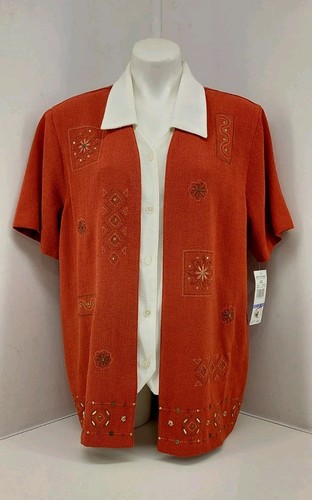 Alfred Dunner " Indian Summer" Top. Chilli Rust, Layered Look , Size 18