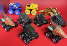 Lot of 9 Dinosaur Dino Head Monster Truck 6 are Pull Back Cars T Rex Triceratops