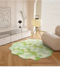 Round Rug, Soft Green Moss Rug Flowers Grass Shag Area 3x3 Feet, 