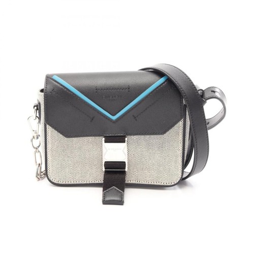 GIVENCHY Canvas Leather Shoulder Bag Black Blue Gray Women Auth