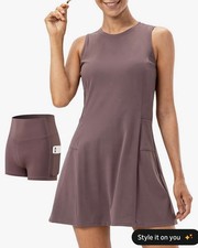 NEW-Amxiway Womens Tennis/Golf Dress & Shorts Underneath Sleeveless A-line Sz XL