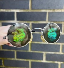 Vintage Novelty Koala Holographic Sunglasses Round Lennon Style Green Lens