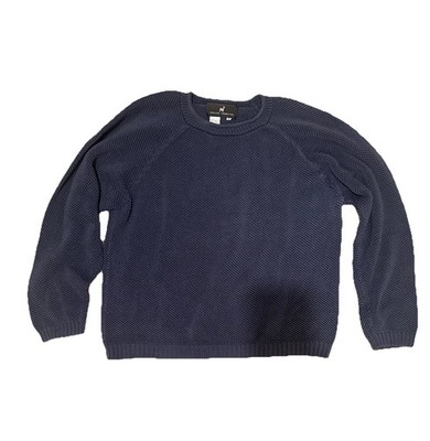 Peruvian Connection Blue 100% Pima Cotton Pullover Open Knit Sweater Size XL
