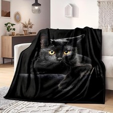 Blanket Soft Throw Blanket Cute Black Cat Print Flannel Blanket