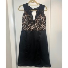 Jim Hjelm Occasions Black Lace Satin V-Neck Cocktail Dress Size 14 Made in USA