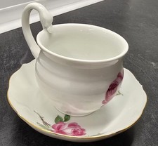 Antique Meissen Crossed Swords Pink Rose Swan Handle Cup  Saucer small chips 