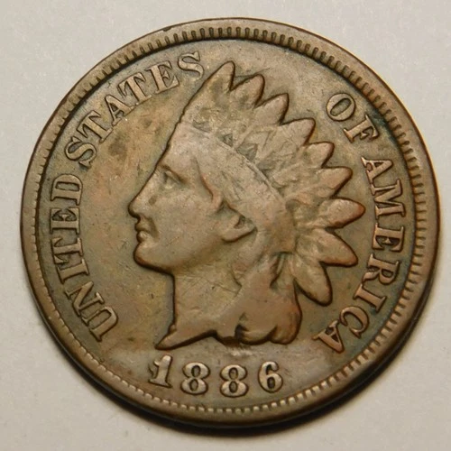 1886 Indian Head Cent Penny Type-2 VG-F  "Not Cleaned - Actual Coin Pictured"