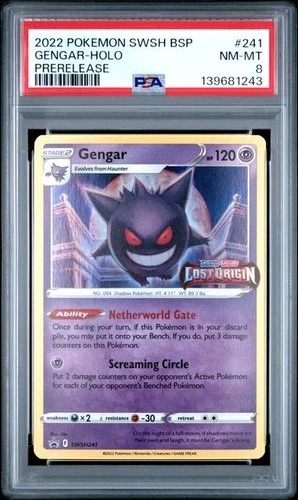 2022 POKEMON SWSH BLACK STAR PROMO #241 GENGAR-HOLO PRERELEASE STAMPED PSA 8