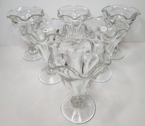 6 Vtg  Ice Cream Parlor Sundae Clear Glass Parfait  6.25" High Tulip