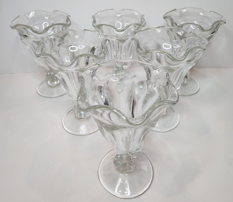 6 Vtg  Ice Cream Parlor Sundae Clear Glass Parfait  6.25" High Tulip