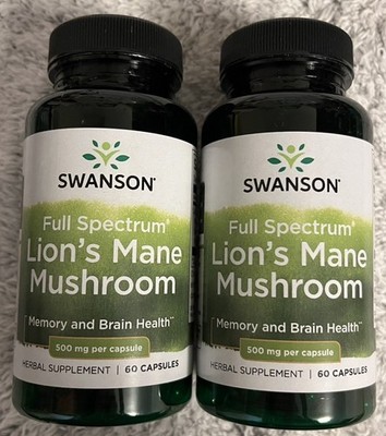 Lion's Mane Mushroom 500mg 2X 60 Caps Hericium Erinaceus Brain Memory + Bonus