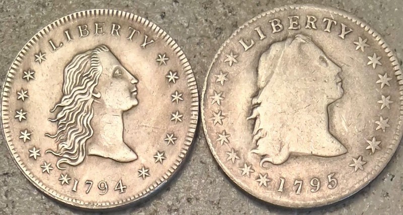 1794 & 1795 Flowing Hair Silver Dollar COPY Coins - Circulated  Look & Feel