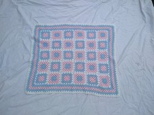 Granny Square Baby Blanket Afghan Pink Blue White Handmade Crochet