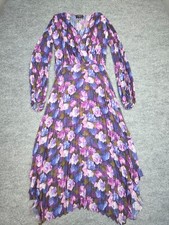 The Kooples V-Neck Asymmetric Midi Dress Size 1 US 2-4 Purple Floral Pleated