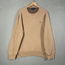 Polo Ralph Lauren Sweater Mens XXL Beige Pima Cotton Knit Crewneck Pullover