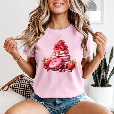 Strawberry Raspberry Macarons Damen T-Shirt Sweet Treat