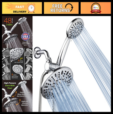 High Pressure 7'' Rainfall Showerhead Combo - Luxurious 6-Setting Handheld - Chro
