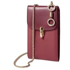 Genuine Leather Small Gold Metal Chain Phone Crossbody Purse, Color Block Sho...