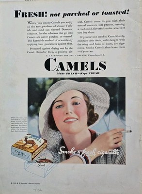 1932 R.J. Reynolds Tobacco Camel Cigarettes pretty woman hat vintage ad 