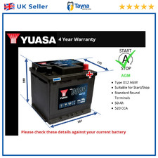 AGM Battery fits SKODA FABIA ENYAQ 1.0 2020 on Stop Start Yuasa 012 AGM 520A New