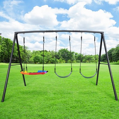 HAPFAN 500lb Heavy Duty Metal Swing Set for Kids with Saucer Swing 2 Belt Swings