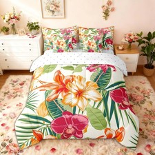 Tropical Leaves 7 Pieces Comforter Cover Set Queen Size Palm Leaf Floral Bota...