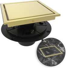 6 Inch Square Shower Drain Gold Floor Drain with Flange Brushed Gold