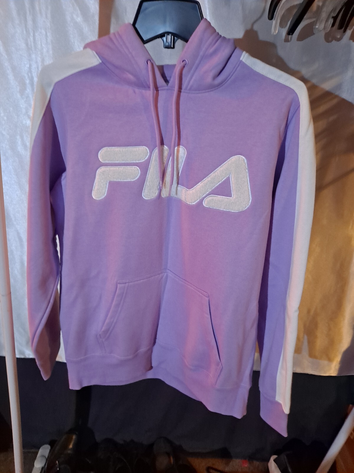 Felpa donna Fila Chica con cappuccio coulisse lavanda e bianca taglia large