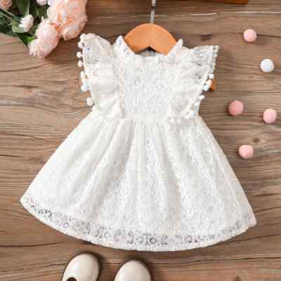 New Baby Girl Solid Color Flying Sleeve Princess Dress Small Lace Lace  Dress | eBay