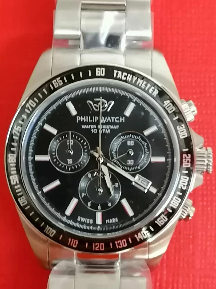 Philip Watch Caribe Orologio Uomo Cronografo nero  42mm Acciaio New - Immagine 3 di 4