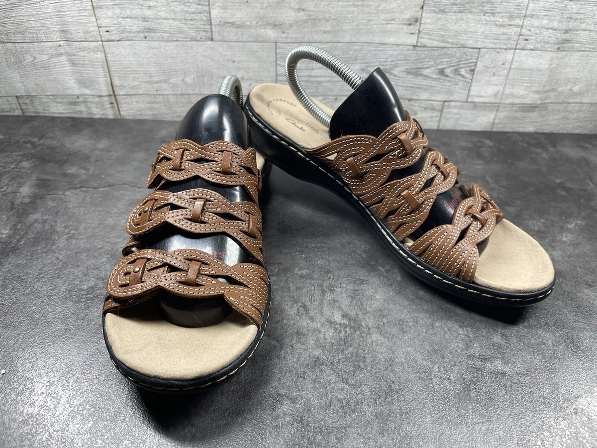 Clarks Slides Sandals Women N Leisa Faye Shoes Brown Leather