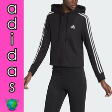 adidas Womens Essentials 3-Stripes Cropped Hoodie Size Large GM5582 Black