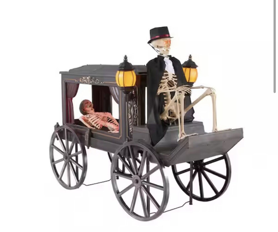 Home Depot Halloween Home Accents 5 ft Animated LED Hearse Skeleton NEW