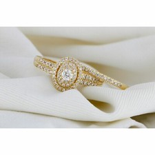 2 Ct Round Cut Simulated Diamond Wedding Bridal Ring Set 14k Yellow Gold Plated