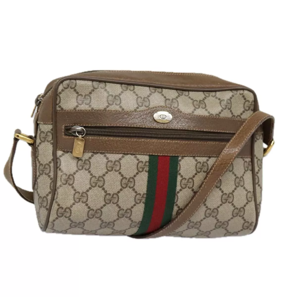 Sac à bandoulière GUCCI GG Supreme Web Sherry Line PVC beige rouge 98 02 004 authentique 93591