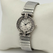 Womens Milan Silver Tone Marcasite Classic Bracelet Watch 23mm Flex Band