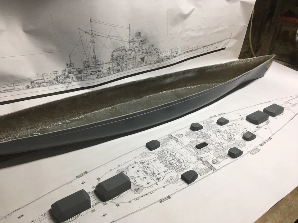 KIT ACORAZADO BISMARCK/TIRPITZ 69" - Planes torretas casco fibra de vidrio ¡HECHO EN EE. UU.! Foto 2 de 4