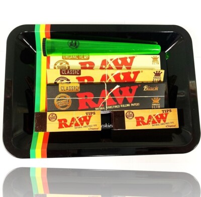 RAW Rolling Paper Set Rolling Tray Kegelhalter Tips Bio Geschenkset Konvolut