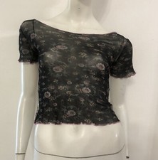 TWIN SET Maglia T-shirt nera multicolore mesh fantasia floreale Tg M