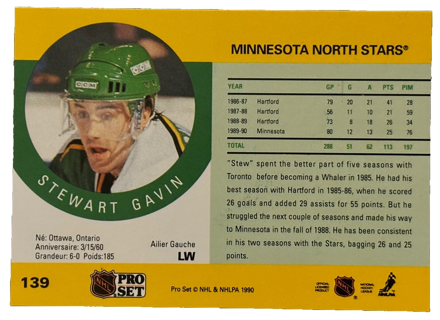Brand New: Vintage 1990 PRO SET Stewart Gavin Minnesota North Stars Trading Card